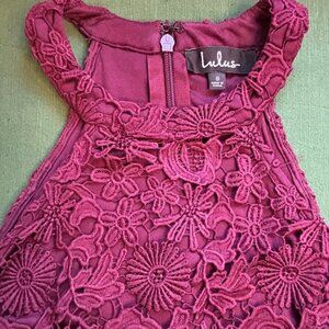 LULUS Love Poem Floral Lace High Neck Mini Halter Burgundy Sz Small